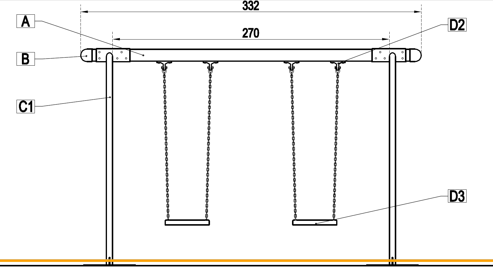 Ljuljaška 2S Classic — 2D skica